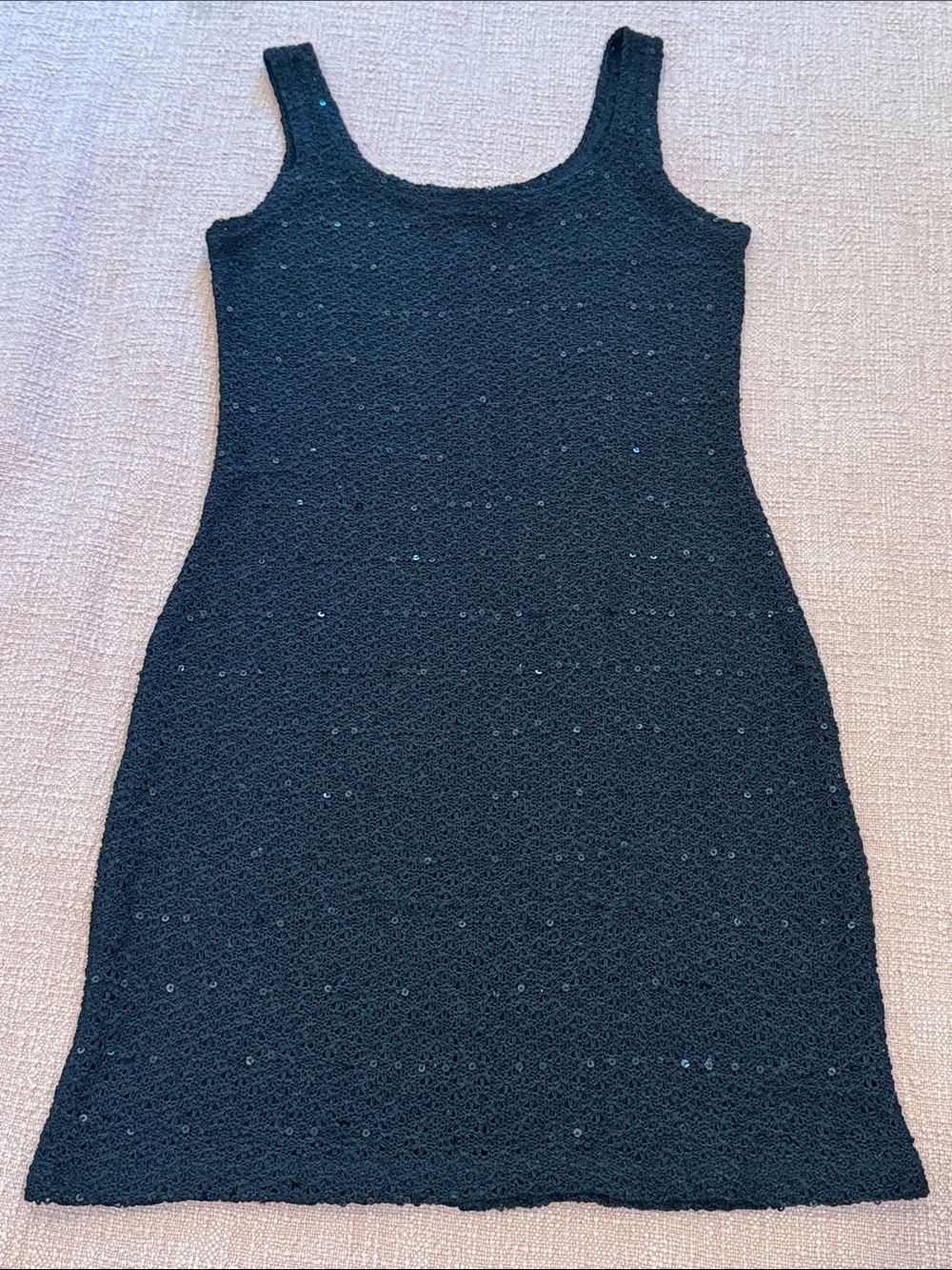 Knit Black Sleeveless Sequin Mini Dress - vintage Canadian design and make